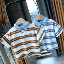 Clear cabin subsection baby short sleeve child turning half sleeve T-shirt boy striped polo blouse 1295