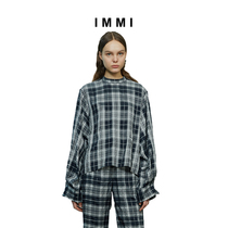 (Designer brand IMMI) temperament gray plaid copper ammonia loose round neck shirt 191ST038X