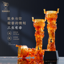Ancient method fired glass trophy high-end souvenir lettering awards custom-made annual creative honor license card