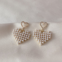  Korean white pearl 2021 fashion western style earrings large round face suitable for summer high-end atmosphere sweet earrings