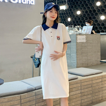 Pregnant womans summer clothing blouse with long section POLO dress 2022 new summer big code tennis red fashion Chauma dresses