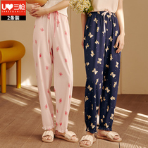 Three-shot pajama pants womens spring and autumn thin cotton summer home trousers single piece loose cotton large size ladies family pants