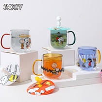  Genuine Snoopy cartoon cute childrens glass water cup color double-layer glass ins breakfast cup milk cup