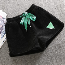 Autumn winter shorts women High waist Black Conspiculy Slim 2021 New Fashion Wide Leg Loose Light Core Suede Casual Pants Down