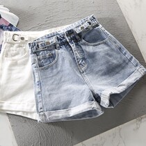 White denim shorts woman 2022 new ultra high waist display slim summer loose with A-word broadleg hot girl hot pants
