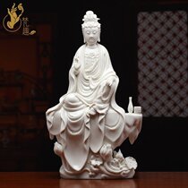 Fanqu Home Decoration Ceramic Buddha Statue Ornaments Sitting Rock Ruyi Guanyin Buddha Statue DeHua White Porcelain Crafts