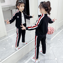 Girls  sports suit 2021 new foreign style childrens spring three-piece set of middle and large childrens net red little girl tide clothes