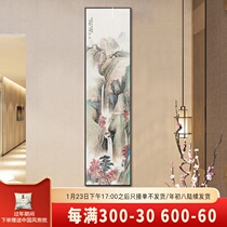 New Chinese style entrance porch decorative painting landscape hanging painting at the end of the corridor vertical mural tea room background wall painting strip