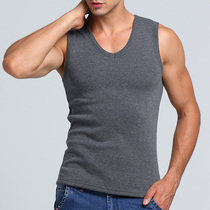 Mens warm vest V-neck velvet thickened cotton tight sports base vest Mens slim thickened winter warmth