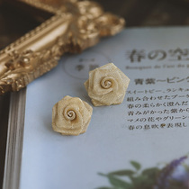 s925 Silver Needle Handmade Silk Satin Rose Ear Spikes 2021 New Tide Retro Aural Accessories Temperament Superior Earrings Woman