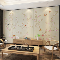 New Chinese rich flowers flowers and birds soft bag background wall living room soft bag custom TV background wall hard bag embroidery