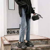 Straight jeans womens high waist summer 2021 autumn new loose thin wide leg chic cigarette tube pants tide