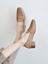 Rough Heel Single Shoe Woman 2022 Autumn Winter New square head with Grandma Lefu Shoe One foot pedal Inlenwind small leather shoes