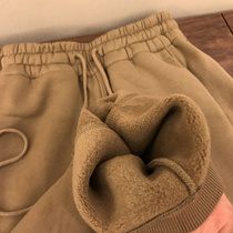 Honey color Xuan design sense niche casual all-match plus velvet drawstring trapezoidal sweatpants womens 2022 autumn and winter new look thin