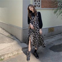 South Korean Herben Wind Liandress Korean version 2021 Spring and autumn new French style Temperament Harness Minus age Broken Flowers Underskirt