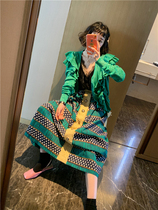 BORAKOO Korea East Gate green dot wide stripe pocket elastic waist Bud skirt