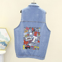 2022 Spring Autumn New Big Code Denim Waistcoat Vest Woman Pocket Loose Korean version waistcoat jacket 100 lap shoulder summer