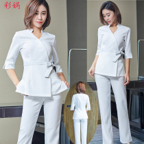 New spa beauty salon temperament thin foot bath overalls female technician uniform 2020 long pants pedicure set