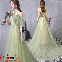  One-shoulder sling travel couple photo short-sleeved dress photo green color wedding wedding wedding studio theme clothing