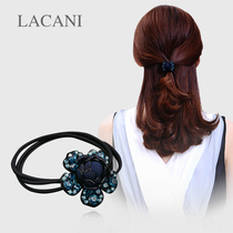Rubber band head rope female hair rope headdress Korean Black high elastic half tie hair ponytail Durable fabric rhinestone hair ring