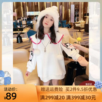 Girls sweater skirt winter clothes 2022 winter new childrens foreign style plus velvet skirt little girl mid-length top trendy