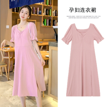 Maternity dress summer dress Fashion Net red size age high grade loose belly cover knee long skirt summer