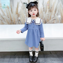 Girls spring dress childrens spring new dress 3-year-old baby girl navy dress