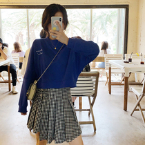 Halo nini umbrella skirt women 2019 autumn asymmetric design sense lattice stitching pleated thin woolen skirt