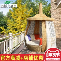 Outdoor rattan-lined bed Villa Courtyard Outside Beach Resort Swimming Pool Hotel Garden Casual Creative Sofa Round Bed