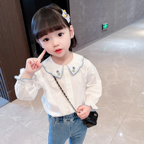 Girl Long Sleeve Shirt Spring Autumn Season Children Foreign Air Fashion Princess Pure Cotton Doll Collar Baby Spring Fit Undershirt