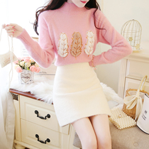 Net red fairy pop lazy sweater suit skirt 2021 Korean version of autumn and winter imitation mink velvet jacket skirt