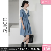 GUIER blue doll collar dress 2022 new French first love middle length dress child summer