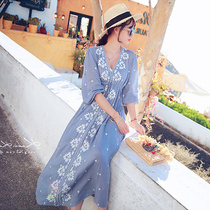 Pregnant Women summer clothes New 2019 fashion exquisite embroidered dress Korea tide mom loose size out long dress
