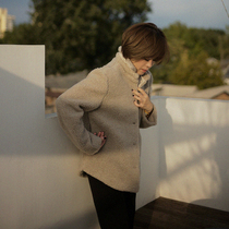 Collect bright when blank ) Lamb jacket pure color simple and thin sleeve coat female winter C01