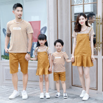 Parent-Child summer 2021 New stripe short sleeve T-shirt mother and daughter strap skirt set a family of three or four