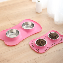 Dog Bowl Cat Bowl silicone Silicone Stainless Steel Pet Anti Slip Double Bowl Teddy Eat water Dual-purpose dog Fixed dog food basin