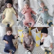 Boys and girls pajamas solid color set autumn and winter 02 year old baby underwear two-piece cotton baby Autumn suit