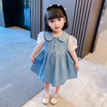 Childrens summer dress 2021 Baby Denim Skirt Skirt Short Sleeve Summer thin Princess Dress Girls dress