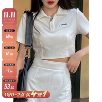 Barbie aunt White American short shirt polo shirt female summer hot girl lapel collar Korean college style short sleeve t-shirt