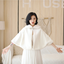 2019 new bride wedding dress woolen cape winter wedding cheongsam coat white thickening warm women