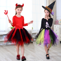 Halloween Children Clothing Angel Vampire Pumpkin Princess Girl Cos Devil Red Hat Witch Skirt