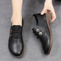 Spring Autumn Retro Women Shoes Middle Aged Women Shoes Genuine Leather Soft Bottom Grandma Shoes Soft Leather Single Shoes Women Comfort Moms Shoes Old