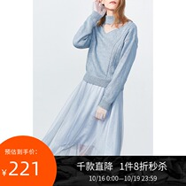 Lily winter New temperament Angel Blue Fairy tulle hollow two-piece sequin sweater dress 7906