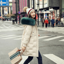 2020 new Korean slim big hair collar white bread white duck down down jacket womens winter long style tide ins