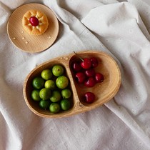 Japanese creative split solid wood plate log natural color Oval two grid plate snack fruit plate Wood tableware