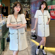 Pregnancy Woman Dress Summer Clothing Fashion Small Scent Wind Jacquard Short Sleeve One-piece Dress 2022 New Summer Han Edition Foreign Air Skirt Summer