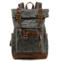 Qiguxi backpack men's national tide anti-splashing oil wax canvas backpack college schoolbag fashion mountaineering travel bag