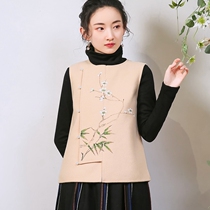 Ethnic style women's clothing improved Han clothing wool waistcoat waistcoat waistcoat vest tea clothing Zen clothing buckle coat retro horse clip female