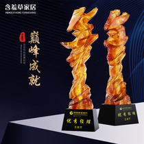 Peak achievement Creative glass trophy Crystal medal Custom charity memorial Custom lettering production Creative award