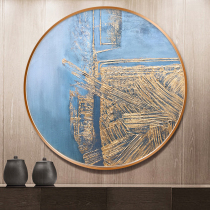 Hand-painted oil painting modern simple entrance feng shui hanging painting abstract black and white gold new Chinese style round living room decoration painting